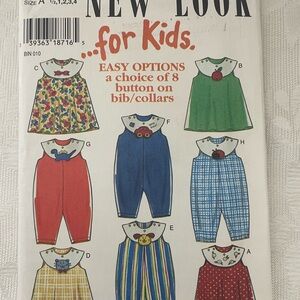 Pattern 6490 UNCUT New Look Kids outfits Button-On Bib Collars